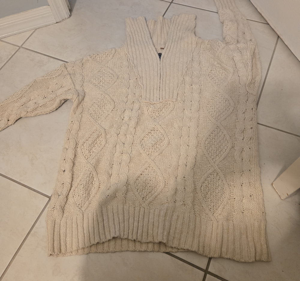 Free People Cream Cable Half-Zip Turtleneck Sweater